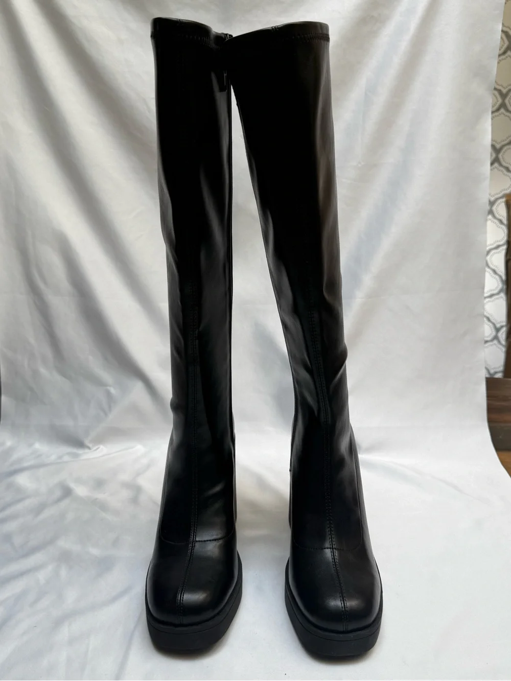 NEW Madden Girl Dreamerr Black Knee High Boots Block Heel Platform Size 7